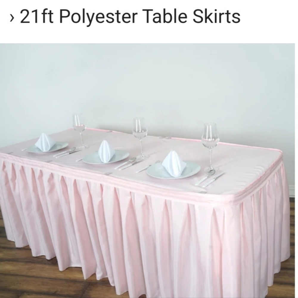 1-21ftLx29"H Blush Pink Pleated Polyester Table Skirt & Table Skirt Clips